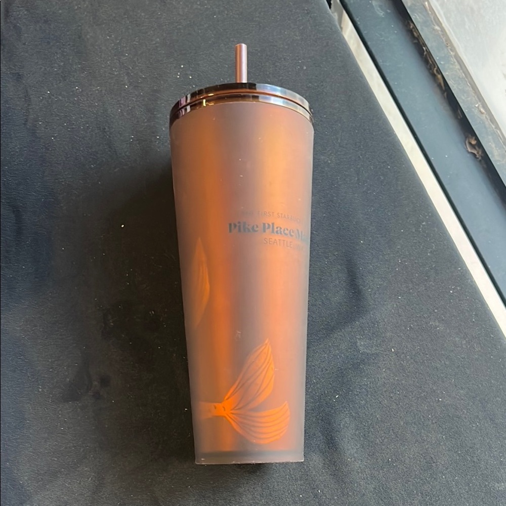 Pike Place Market Starbucks Matte Orange Tumbler with Mermaid Design
